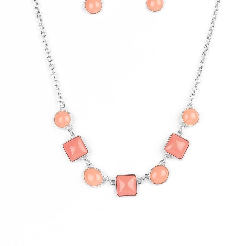 Silver and Pink Geometric Necklace - Picture 2 of 6